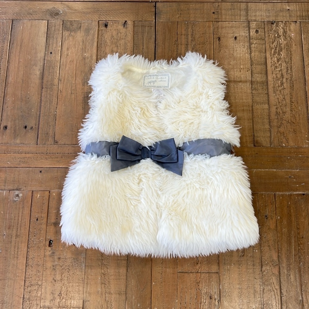 Janie and jack cream faux fur silver bow vest